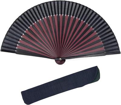 Folding Pure Bamboo Set of Two Fan for Men [KYOETSU] [Kyoetsu] Fan, Silk, Plain, Two-tone Black, (fan, Bag) (17)