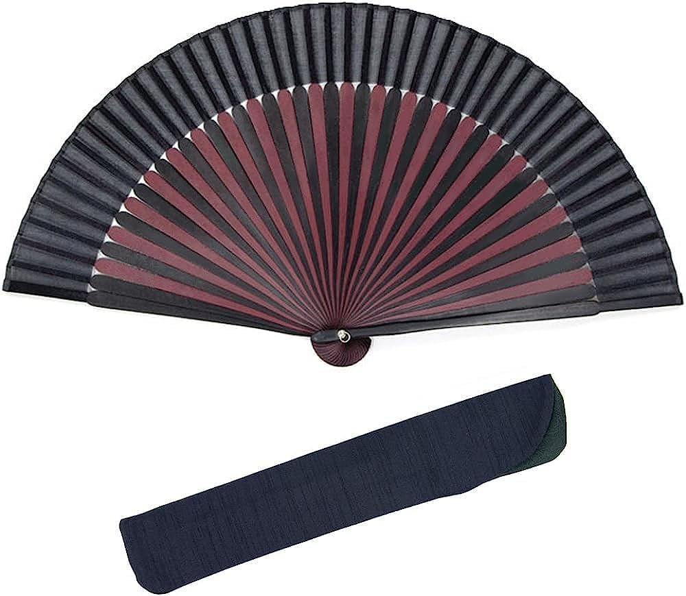 Folding pure bamboo set of two fan for men [KYOETSU] [Kyoetsu] fan, silk, plain, two-tone black, (fan, bag) (17)