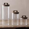 Clear Glass Storage Container with Wooden Lid for Tea, Food, Candy, Coffee, Sugar