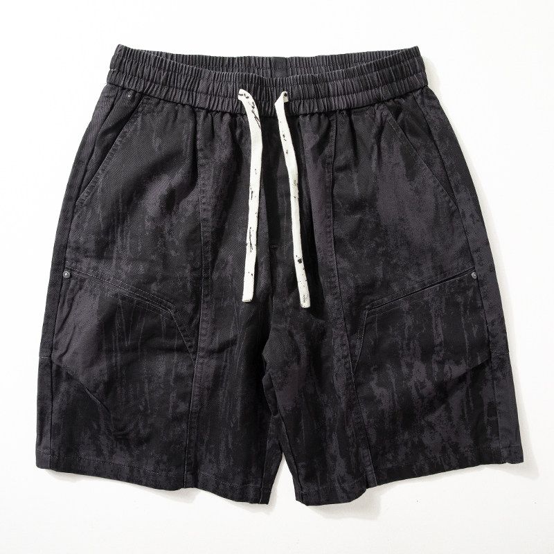 Heavy Shorts Men s Summer New Pure Cotton Splash Ink Camouflage Casual Pants American Fashion Ruan Handsome Cargo Shorts Black M