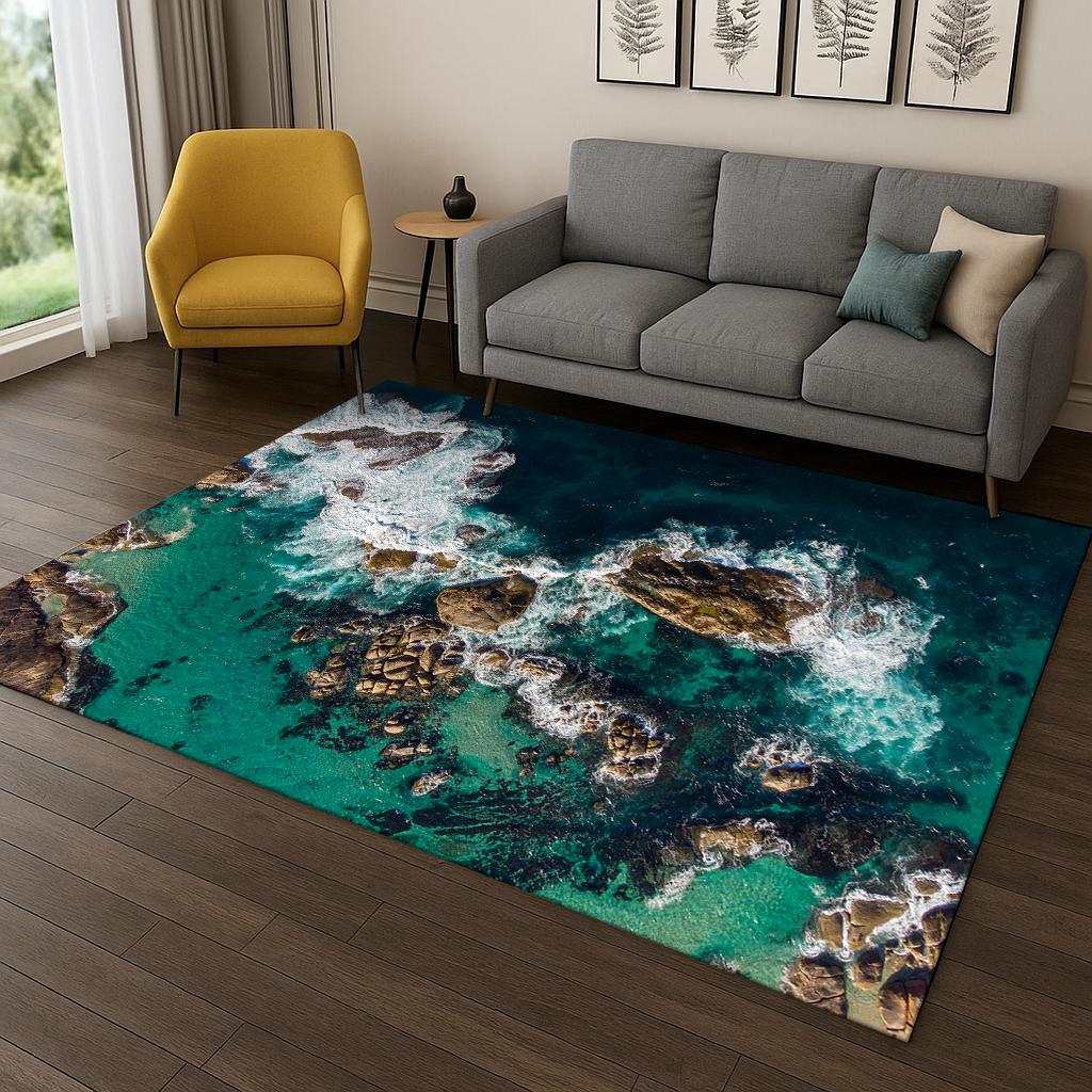 3D Ocean Waves Sea View Beach Carpet Rug for Bedroom Living Room Sofa Doormat Home Kitchen Decor,Kid Game Non-slip Floor Mat