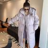 Womens Oversized Knee-Length Puffer Coat 2026 Winter Warm Thick Cotton Parka With Hood Loose Fit Long Sleeve