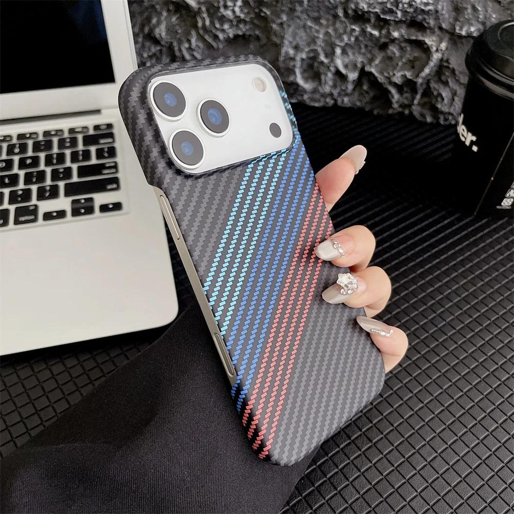 Carbon Fiber Kevlar Texture Phone Case for IPhone 17 Air 16 15 14 Plus 13 12 11 Pro Max Hard Plastic Half Pack Protective Cover