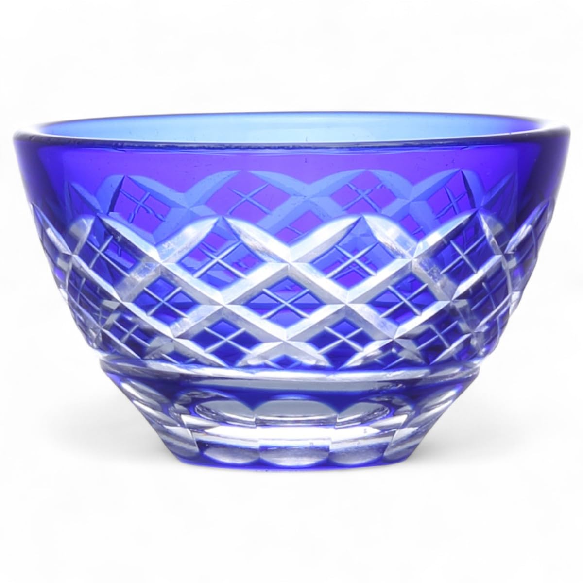 Mizukage Kiriko Glass Sake Diameter 68 x Height Diamond Bishou Current Model J-kitchens Cup, Cup, 41mm, 50cc, Pattern, Blue,