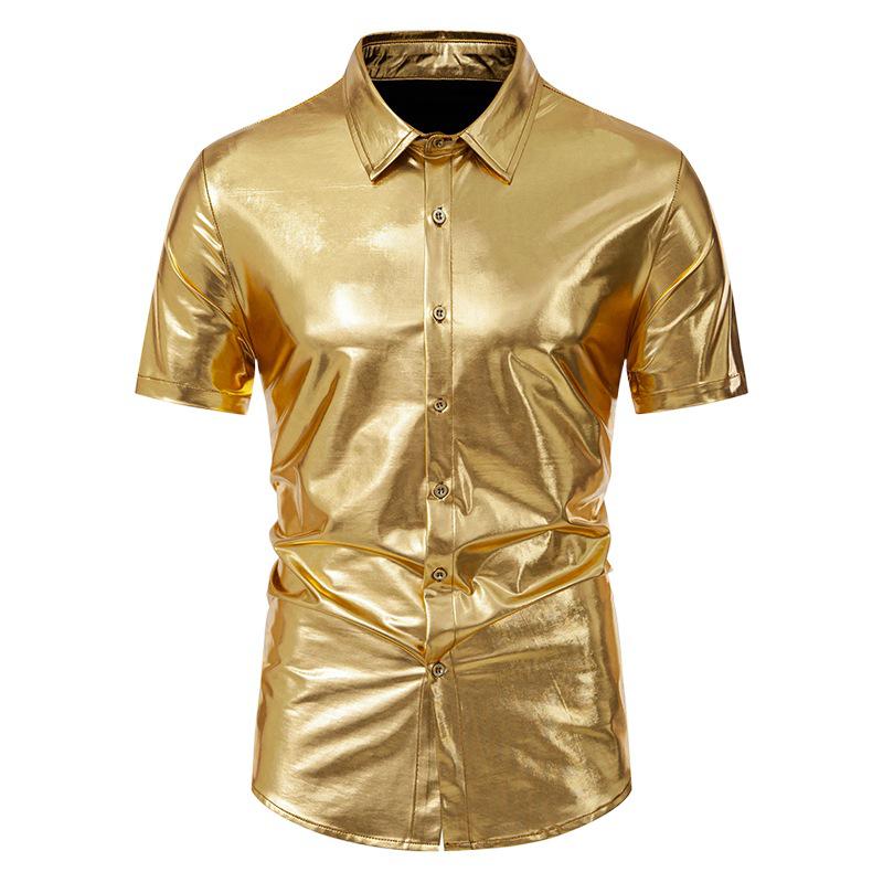 2024 European & American Men's Shiny Disco Short Sleeve Shirt - Youth Hot Stamping, European Size