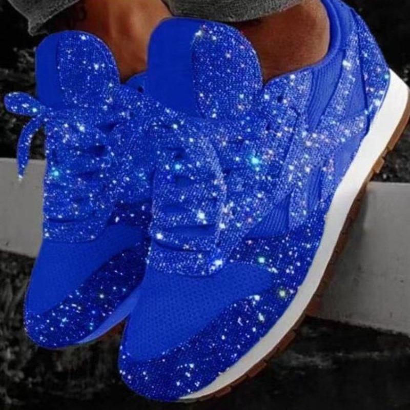 Scarpe Sportive Casual da Donna Autunnali Traspiranti con Piattaforma e Paillettes, Dettaglio Strass, Disponibili in Taglie Grandi.