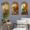 Easy Install Wall Sticker 3 Pcs 3D Vase Stickers Vintage Flower Art Space Extension Self-Adhesive Colorful Floral Blossom Decals for Bedroom