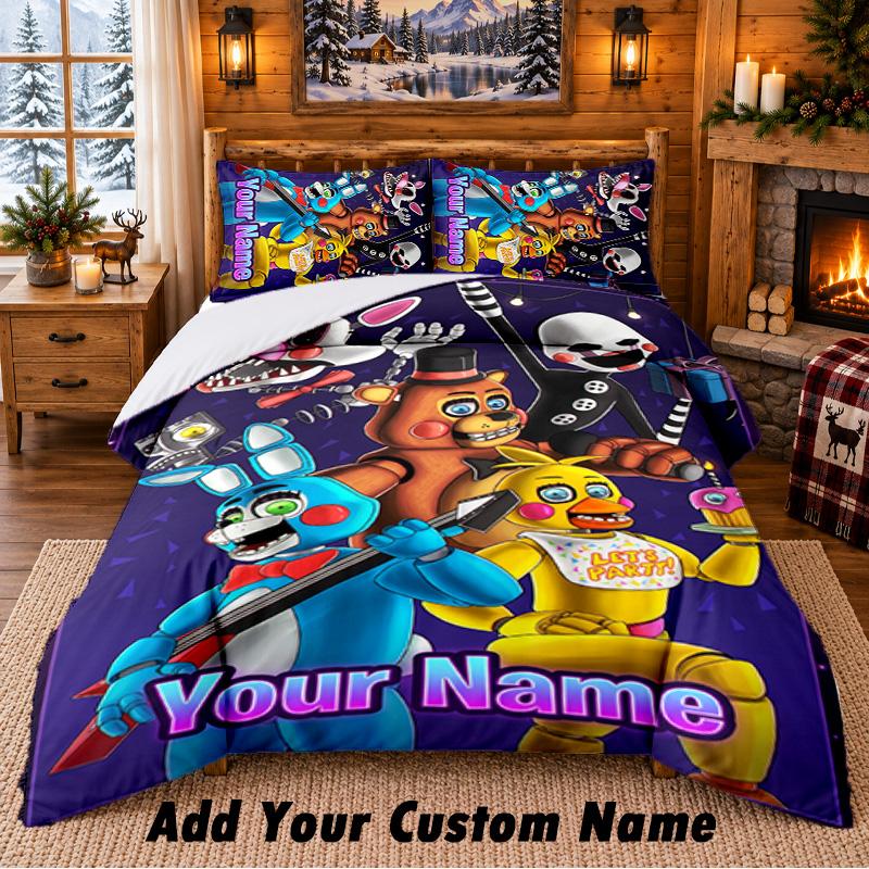 Five Nights At Freddy’s Custom Name 3Pcs Bedding Set 1 Bed Sheet 2 Pillowcases Bedroom Home Decor