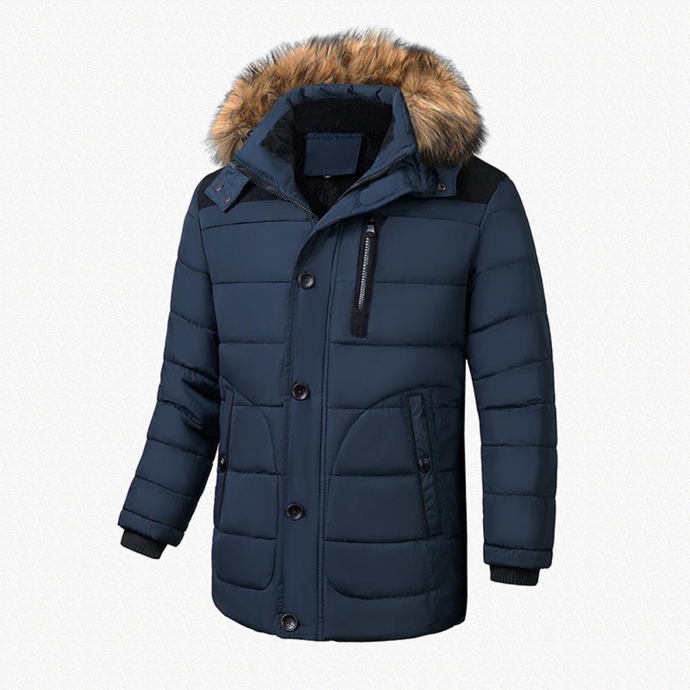 Men Warm Overcoat Outerwear Thick Winter  Men Warm Cotton Jacket Coats Fur Collar Hooded Parka Down Jackets