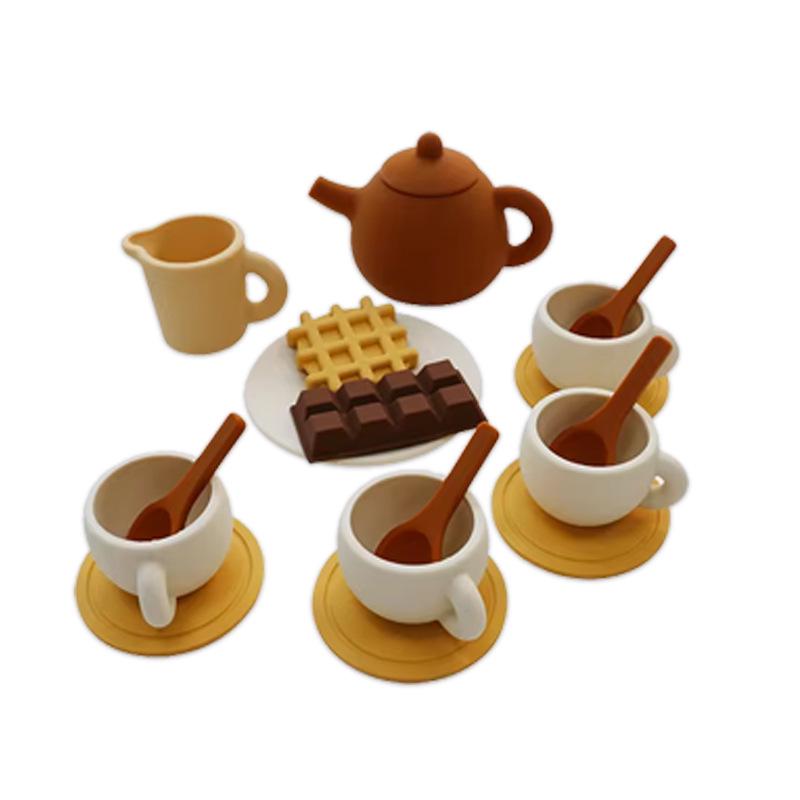 

Детский силиконовый игровой набор для чаепития с чашками, чайником и десертом
