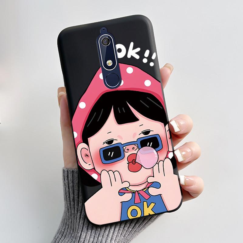 Custodia carina per Nokia 5.1/Nokia 5.1 Plus/Nokia X5/Nokia 5 Cover Shell Stampata Cover Protettiva Silicone Morbido Cartone Animato Nera