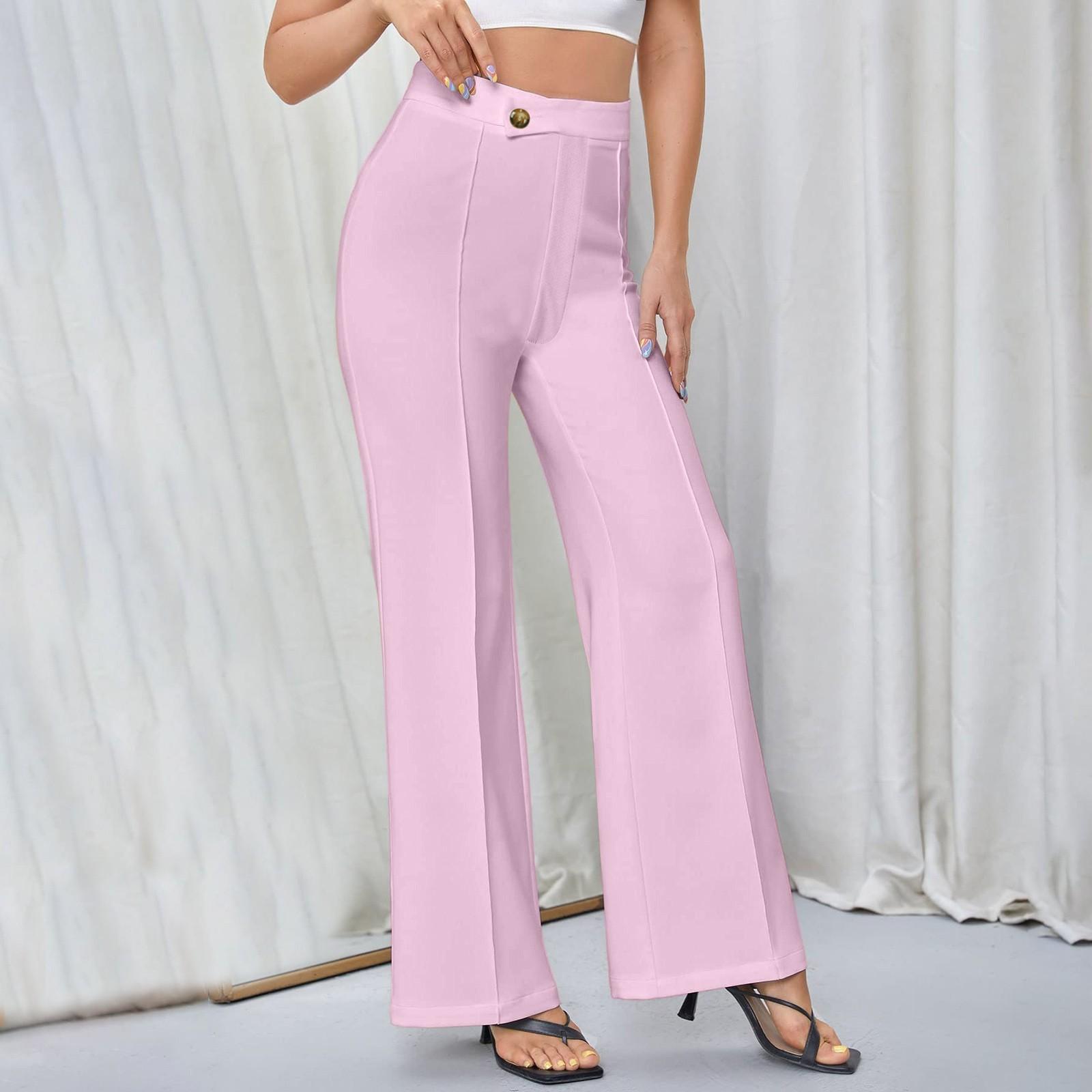 

Женская мода однотонные повседневные расклешенные брюки на молнии и пуговицах XL розовый