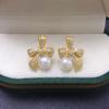 Natural Freshwater Pearl Earrings for Women, Delicate Three-dimensional Bow with Micro Inlaid Zircon, Sweet and Cute Pearl Earrings