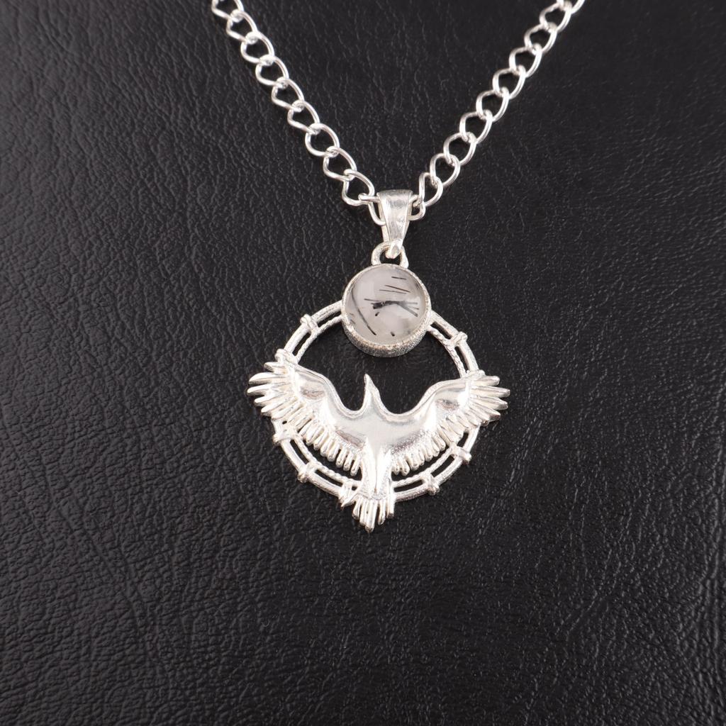 Black Rutile Gemstone 925 Sterling Silver Jewelry Pendant 1.43" Gift For Friend CP-38-32