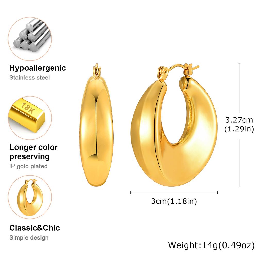 Stainless Steel C-shaped Chunky Hoop Earrings for Women Girls 18k Gold Plated Exquisite Popular Earring Daily Jewelry Gifts