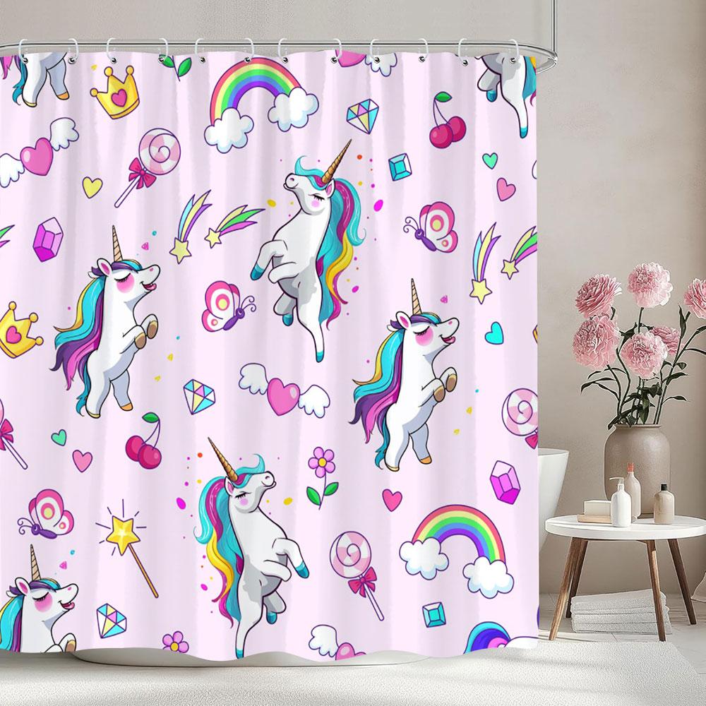 Cartoon Patterns Children's Shower Curtain Warm Girls Room Decoration Curtains Boys Shower Curtains Bathroom Decor With Hooks