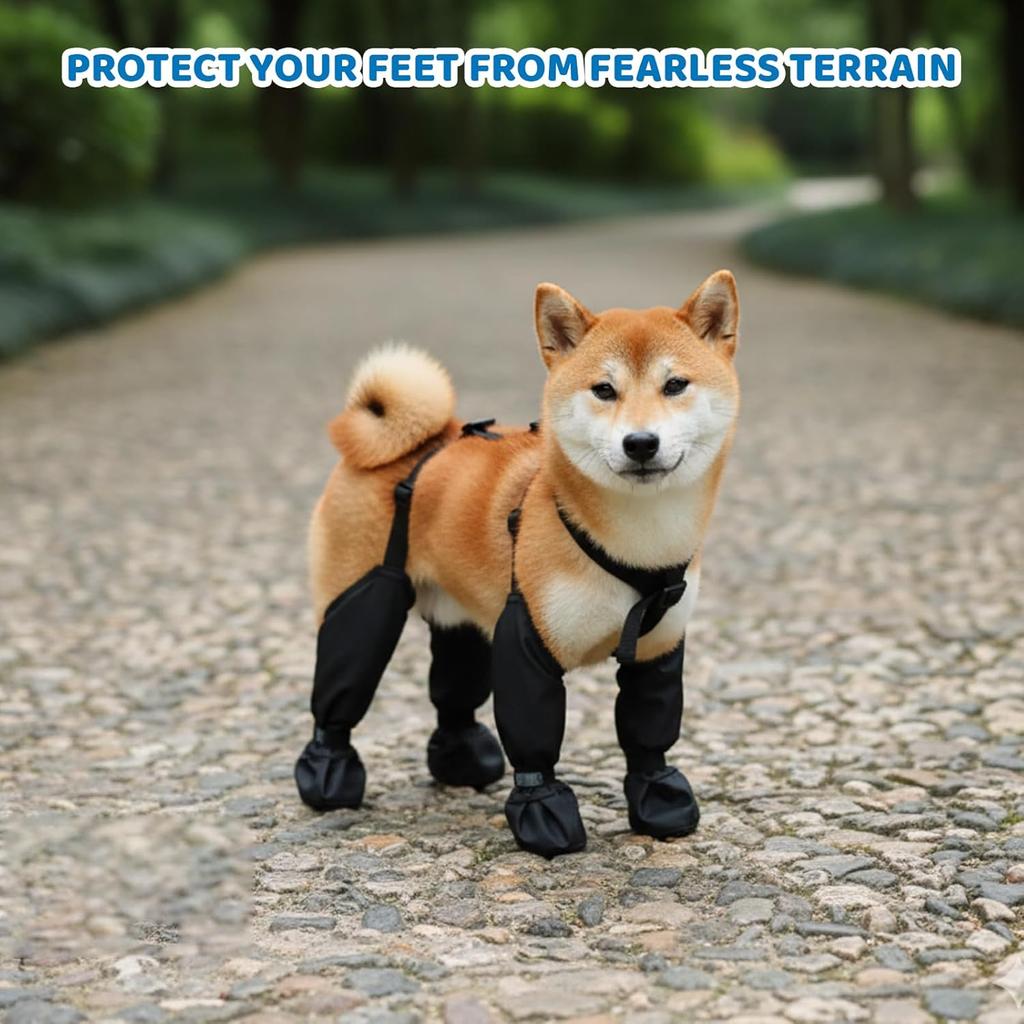 Dog Suspenders Boots, Dog Leggings, Suspender Dog Boots, Waterproof PU Puppy Shoes for Small Dogs, Black S Size Outfit for Indoor Outdoor Use