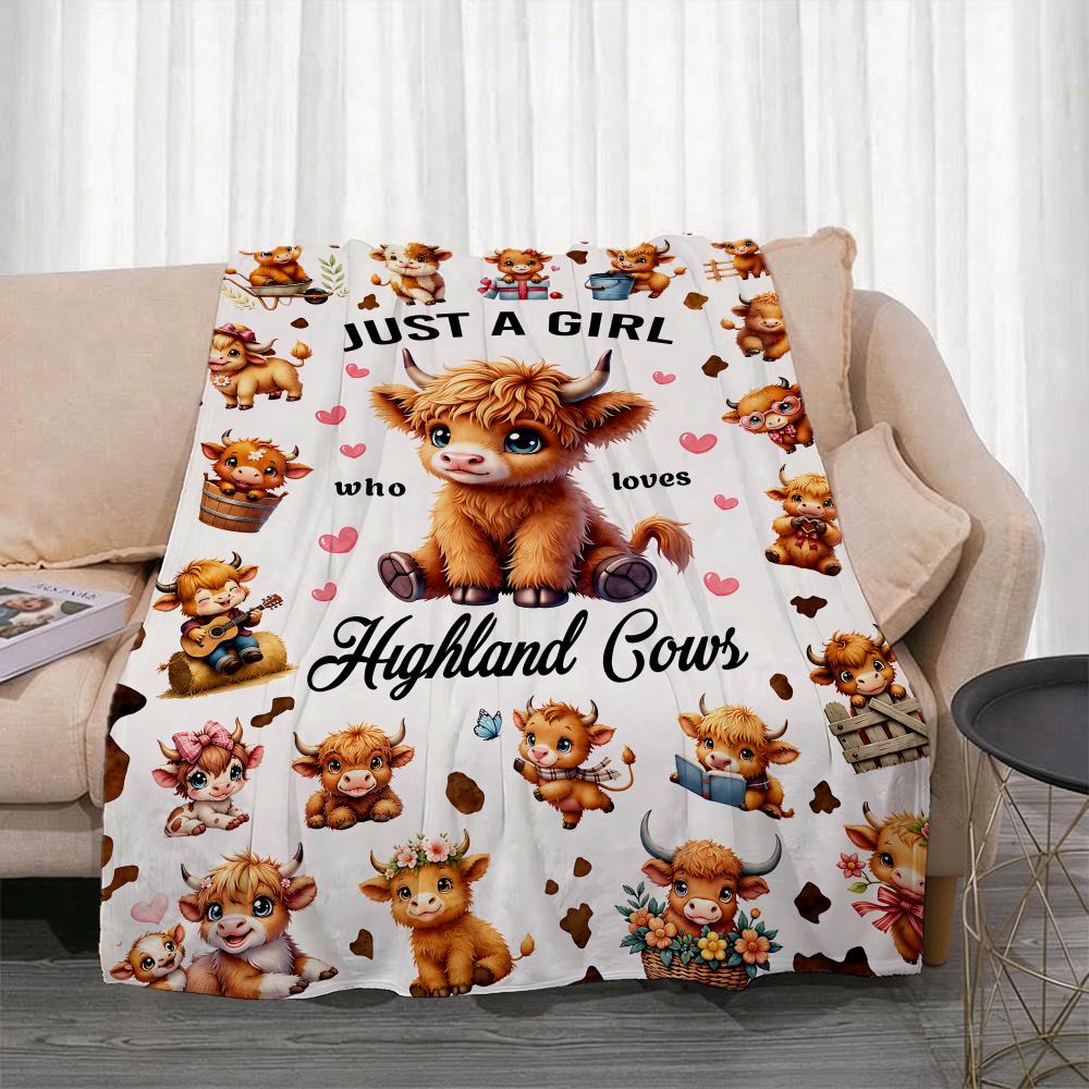 Highland Cow Set Throw Lightweight 240G Flannel Blanket Soft Skin-Friendly For Summer Cooling