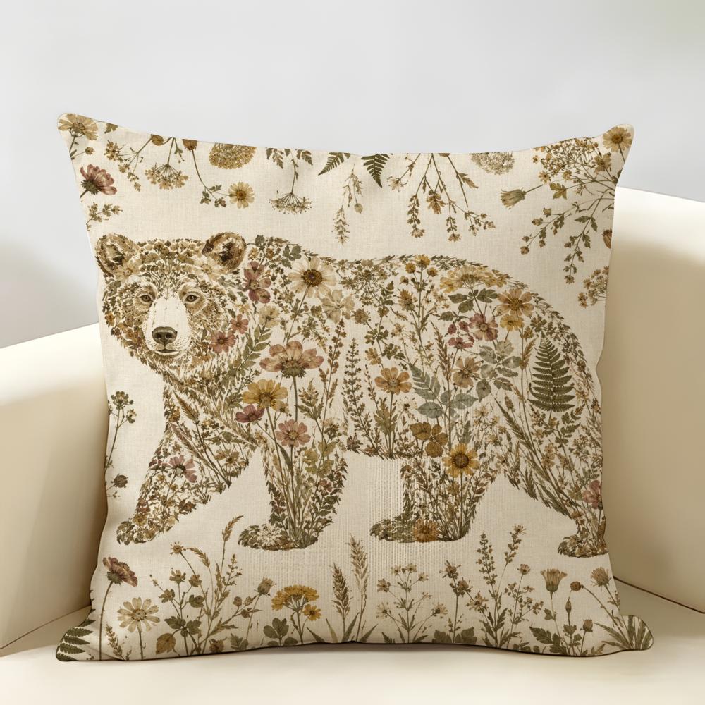 Retro Pattern Animals Flowers Cushion Cover Natural Linen Organic Fabric Double-Sided Printing Breathable Perfect For Home Decor