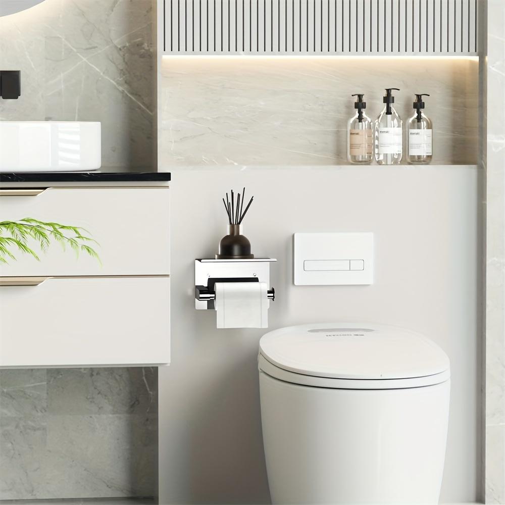 1 pièce Porte-papier toilette mural noir mat antirouille Support de papier toilette de salle de bain sans perforation Support de rangement pour rouleau de papier toilette