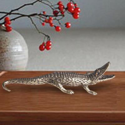 Brass Crocodile Statue Incense Holder Kung Fu Tea Pet Miniature Cute Feng Shui Ornament for Entryway