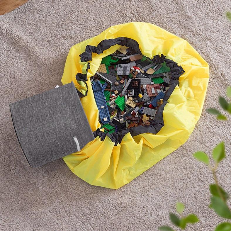 DIXI Gray Toy Basket with Mat for Toy Blocks