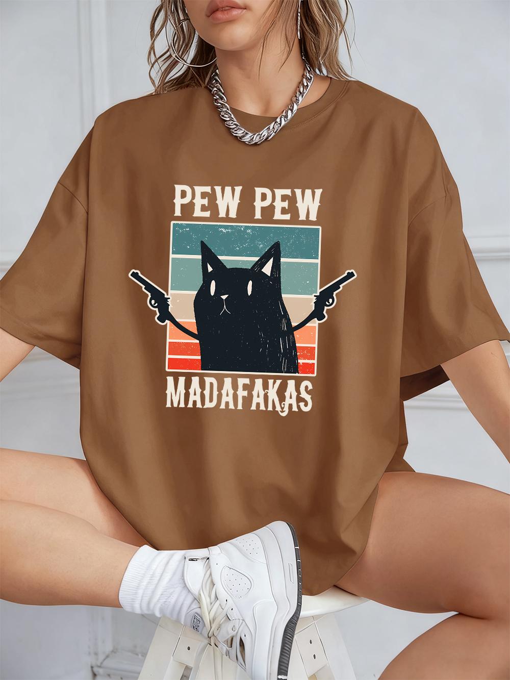 

Pew Pew Madafaks Funny Prints Short Sleeve TShirts Womens Summer Cotton Tee Shirts ONeck Soft Loose Tops Casual Woman Clothes S