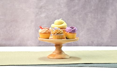 Swanson Shoji Wooden Cake Stand, Small, Rubberwood, 15.5cm Diameter X 7.5cm Height, Compote Dish, Natural, KS-103