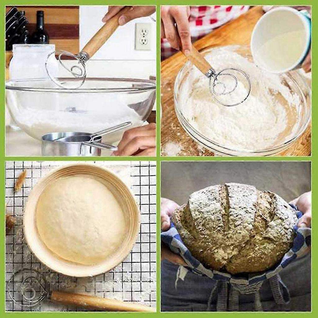 3 Pack Danish Dough Whisk Bread Mixer,Dutch Whisk with Dough Scraper for Bread,Pastry or Pizza Dough,Sourdough Bread,Etc