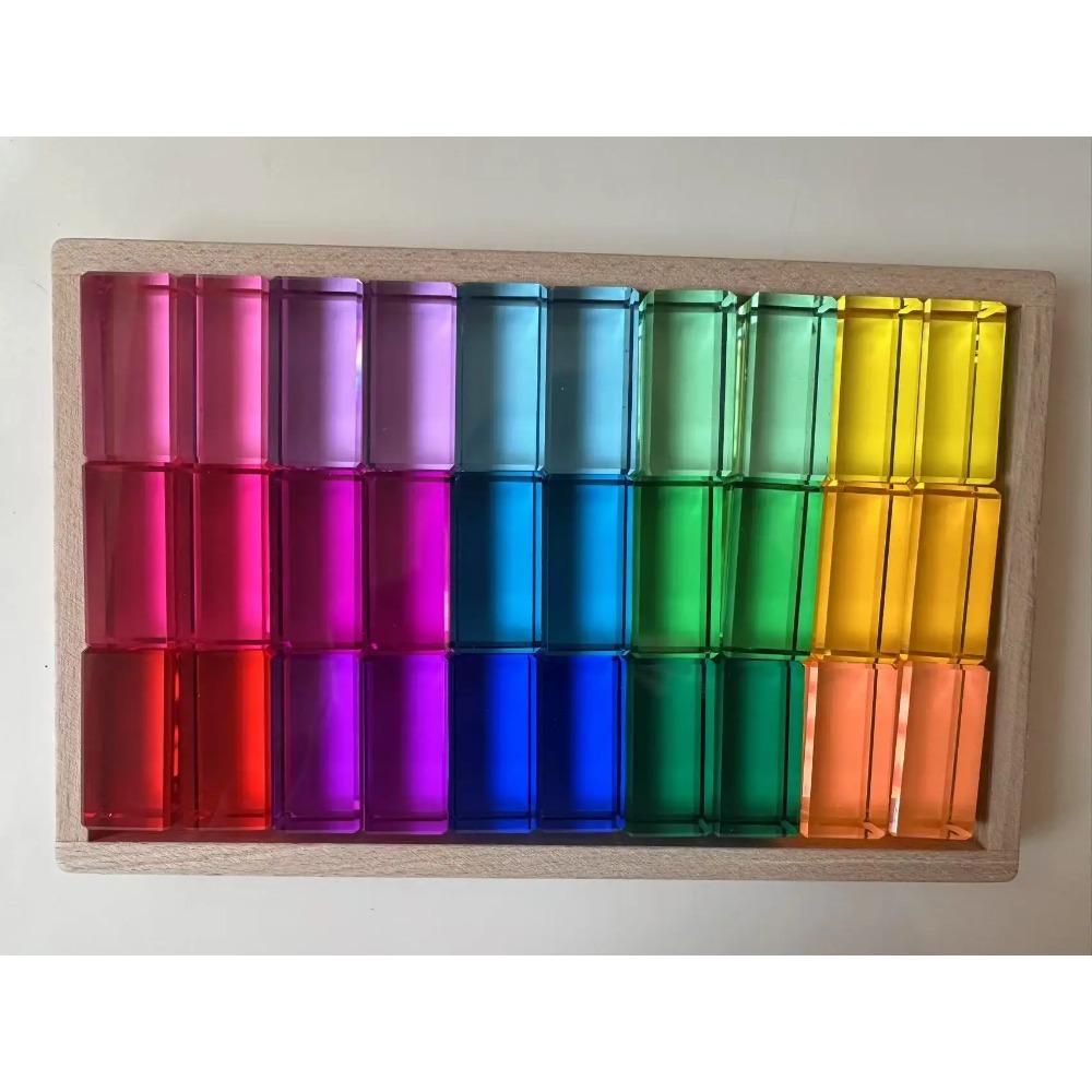 Nový design Montessori hračky prohlédnou duhové Lucite stohovací bloky Akryl Vysoce transparentní pro děti Open Play