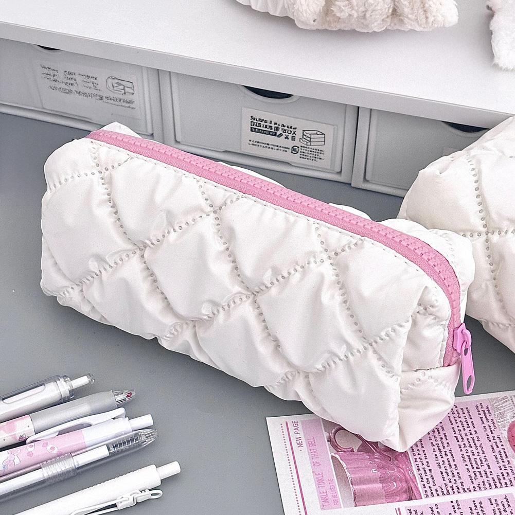 Large Capacity Milk White Butterfly Bow Pencil Case Cute Layered Storage Pencil Bags Portable Students Stationery Storage Bag