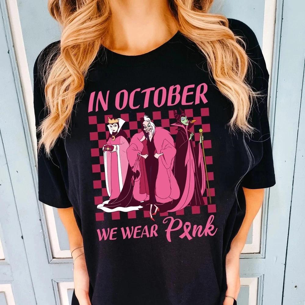 Villains In October We Wear Pink Halloween Breast Cancer Tshirt Unisex Unisex S