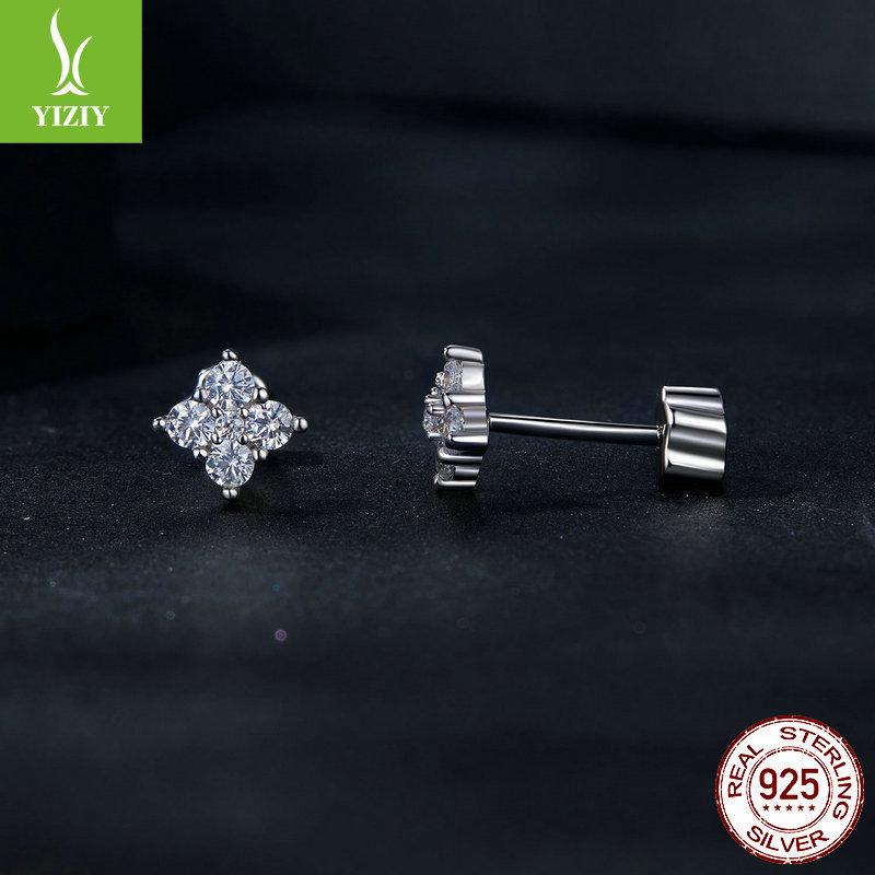 Simple And Shining Mozzarella Diamond Lucky Stud Earrings For Women, Daily Commuting Versatile S925 Sterling Silver Stud Earrings.