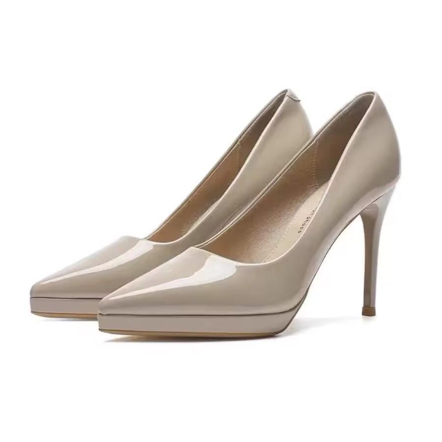 2025 Spring New Pointed Patent Leather Solid Color Bag Head One Pedal Shallow High Heels Job Interview