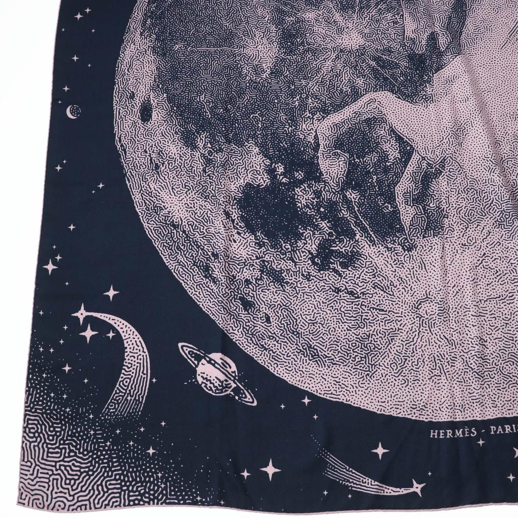Excellent HERMES Scarf CLAIR DE LUNE Large Stole/ Navy Pink Cashmere Women Used