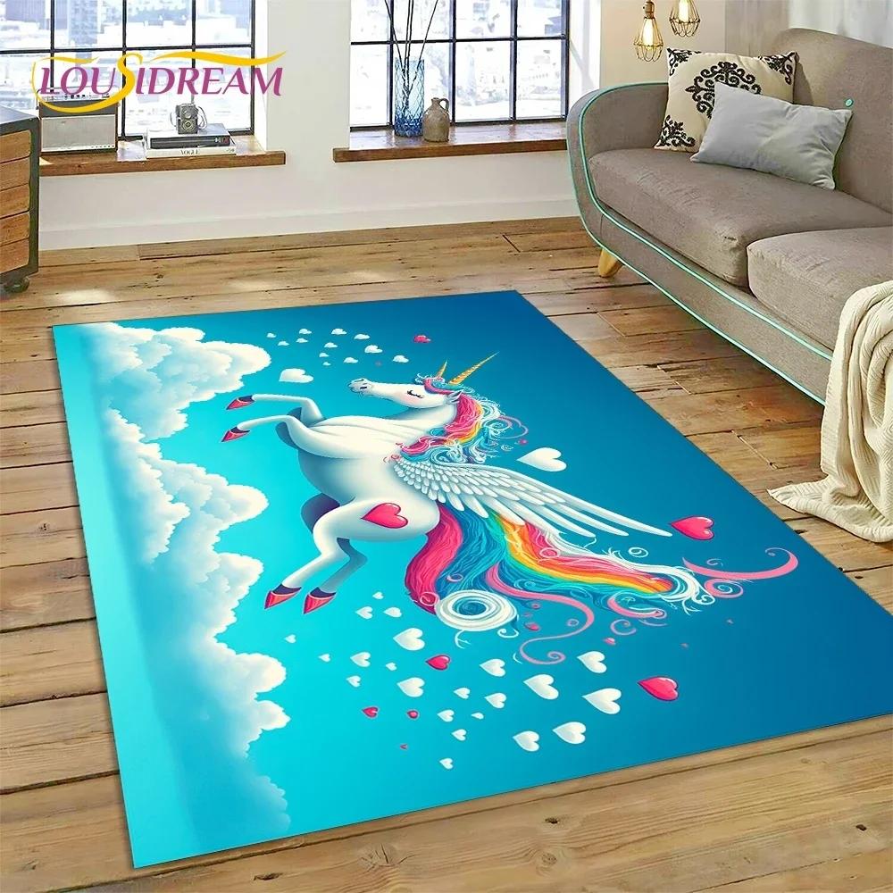 3D Cute Dream Unicorn Cartoon Girl Carpet Rug for Bedroom Living Room Home Sofa Decoration,Children Game Large Decor Floor Mat