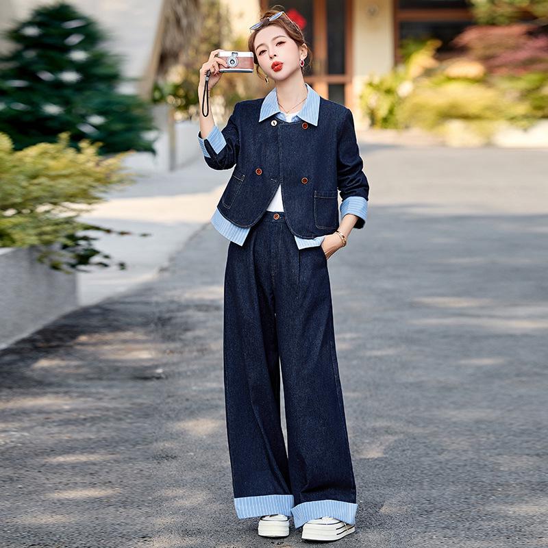 

Spring 2025 Women s Fashionable Denim Jacket & Pants Two-Piece Set M 90-110 lbs