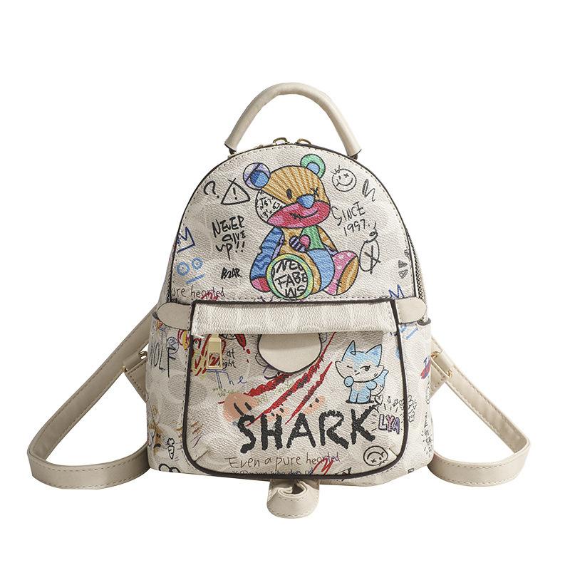 New Trendy Summer Small Backpack Graffiti Bear Backpack Small Backpack Women's Fashion Casual Women's Bag Tide