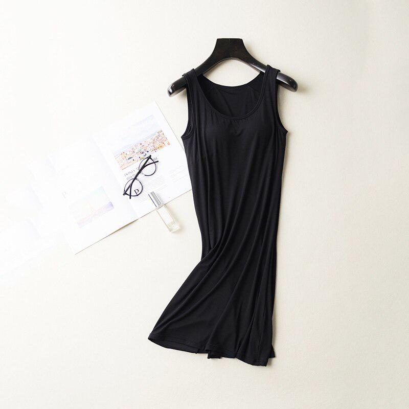 Women Comfort Sleeveless Pajamas Vest Nightdress Summer Nightdress With Chest Pad