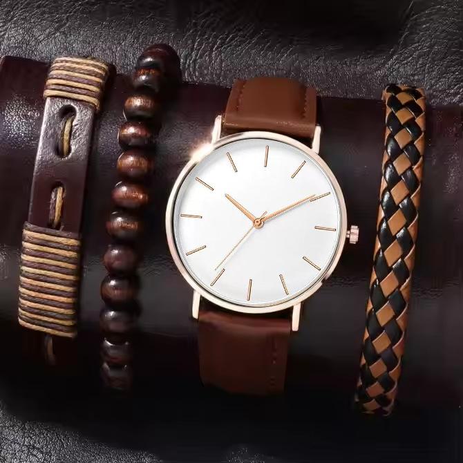 Belt Business Men'S Watch Fashion Temperament Simple Style Casual Bracelet Set Quartz Men'S Watch