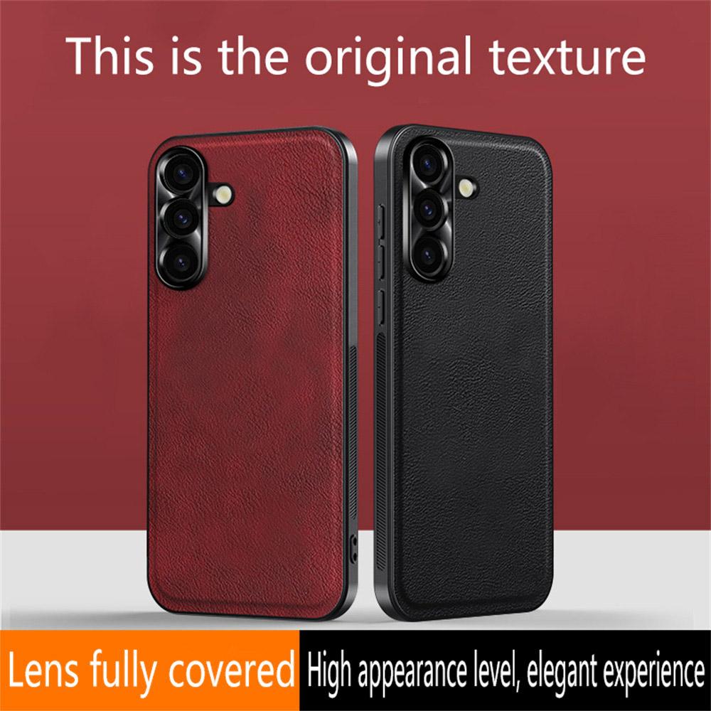 For Samsung Galaxy S25+ Case PU+TPU+PC Phone Back Cover with Metal Lens Frame