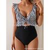 New women's one-piece belly pleated swimsuit V-neck pleated swimsuit Slim-fit hollow swimsuit women