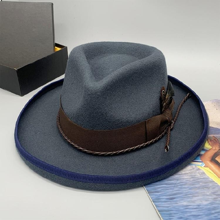 Elegant Feather Homburg Wool Styling Hat with Wide Brimmed Flat Hat Wide Brimmed Western Hat for Casual Wear
