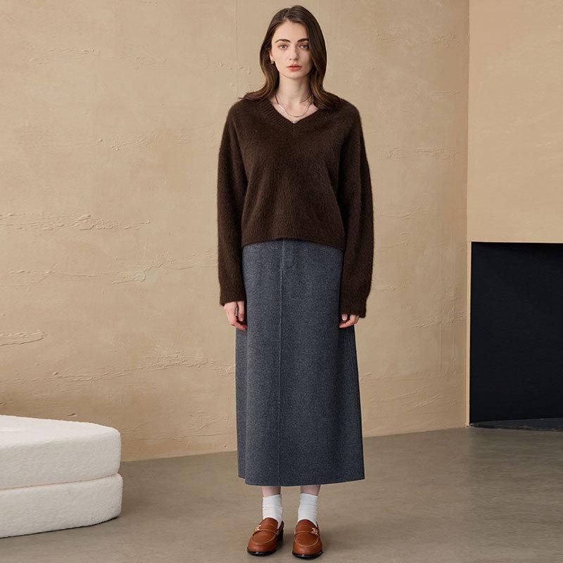 Autumn and winter cashmere V-neck loose-knit pullover sweater lazy women's yak fleece bottoming sweater women's knitting