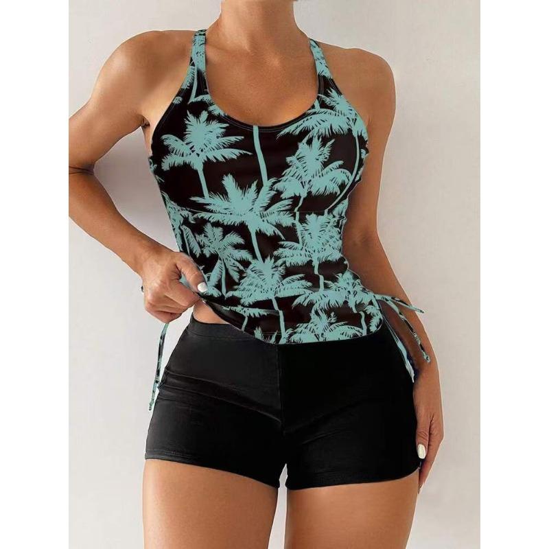 Neuer Bedruckter Hottie Enganliegender Riemenloser Kordelzug Bauchbedeckender Schlankmachender Geschlitzter Badeanzug für Damen