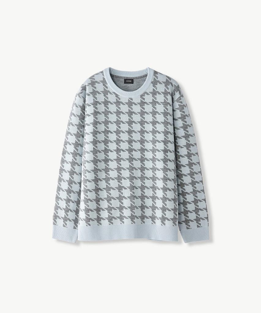 STCO Houndstooth Pattern Knit Blue (Semi-Oversized Fit)_Sktva51Ncl