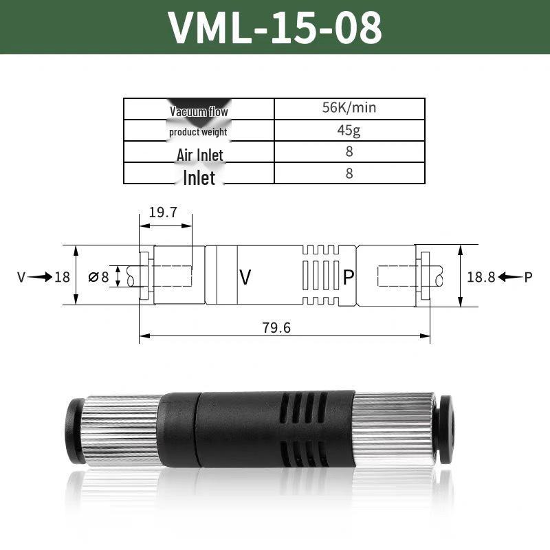 Kompakter Inline-Vakuumgenerator VML, Durchgang mit hoher Saugkraft, Unterdruckschlauch ZU Push-In Modell