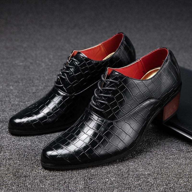 Retro Men's Leather Shoes Men's DesignCasual Fashion Pointed Dinner Dress Shoes Height Increasing Shoes Youth Party Dance