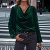 Autumn/Winter Women's Golden Velvet High Neck Puff Sleeve Top