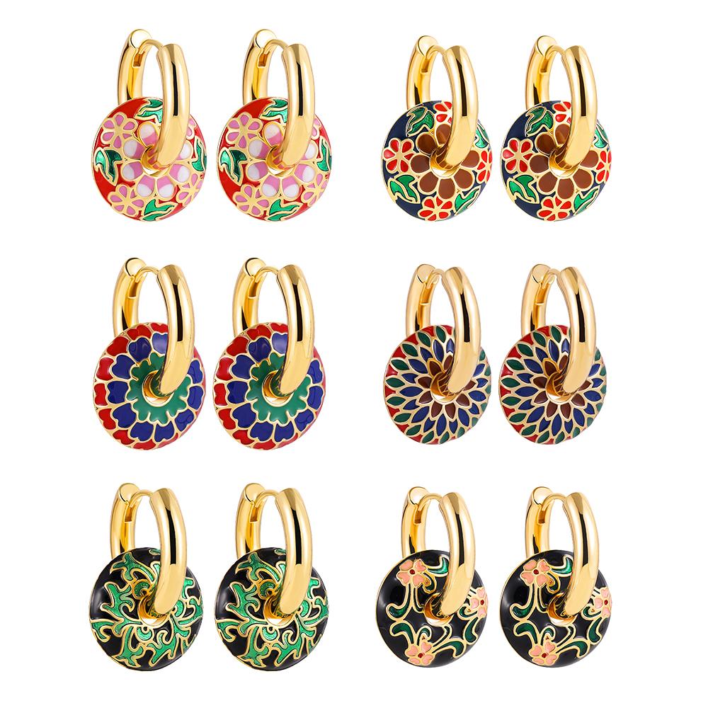 2025 Gold Color Stainless Steel Chunky Hoop Earrings Enamel Flower Round Loop Ear Buckle Earring Brincos for Women Jewelry